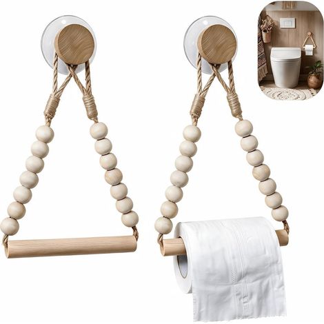 Porte Papier Toilette sans Percage Support Mural Bois Naturel Dérouleur WC (1/5)