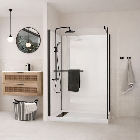 Box Doccia Walk-in 120x90 con Colonna Nera e Piatto Basso