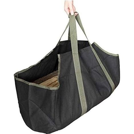 Firewood Carrier Logs Heavy Duty Canvas Tote Bag with Handles for Camping (Black + Green) (1/5)