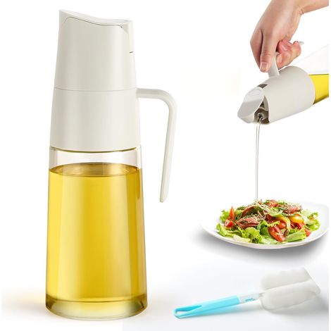 Distributeur d'huile d'olive Friberg 600 ml, distributeur automatique d'huile, bouteille en verre avec bouchon à gravité (blanc) (1/5)