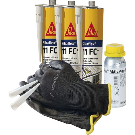 Sikaflex 11 FC weiß 3x 300ml mit Aktivator 205 und 5x Düsenspitzen - ideal für die Abdichtung von Aluminium und Stahl (1/3)