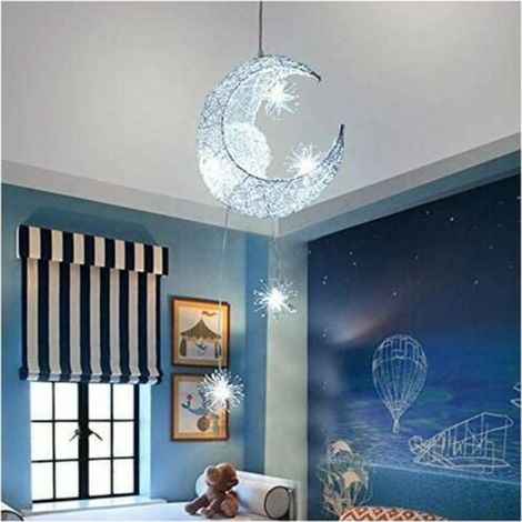 Suspension Luminaire LED Plafonnier Étoile Lune Féerique, Lustre Créatif pour Chambre Enfant Salon Maison, Décoration Éclairage Moderne (1/5)