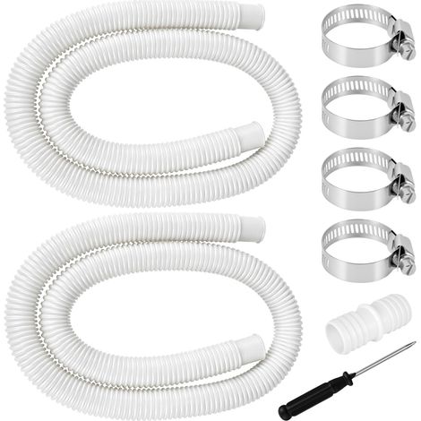 Lot de 2 tuyaux de piscine 32 mm, 1,5 m, pour pompe de piscine, avec 4 clips de sécurité et 1 raccord de tuyau, tuyau de piscine pour pompe à filtre et piscine (blanc) (1/5)