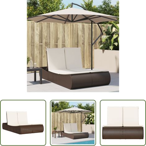 Gartenmöbel - Doppel-Sonnenliege mit Auflagen Braun Poly Rattan (1/5)