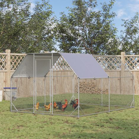 Recinto esterno per 10-12 galline con porta e tetto parasole Oxford argento 280x380x195 cm (1/5)
