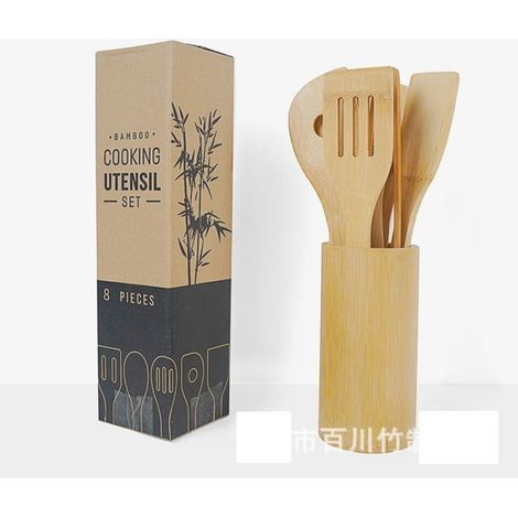 Ustensiles De Cuisine En Bambou - Lot De 8 Pièces - Pour Cuisinière Et Plan De Travail - 30 Cm - Ensemble Complet (1/3)