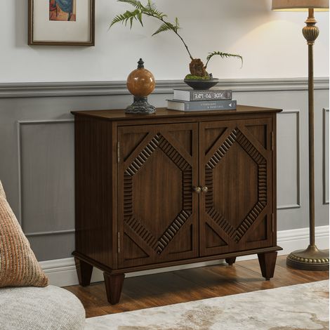 Buffet en bois foncé et MDF avec rangement, étagère réglable et motif géométrique, meuble TV rétro pour salon, entrée, salle à manger ou cuisine – CHICFURN (1/5)