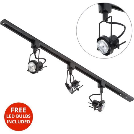 Litecraft 1M Kitchen Track Light With 3 Greenwich Fixture & LED Bulb - Black