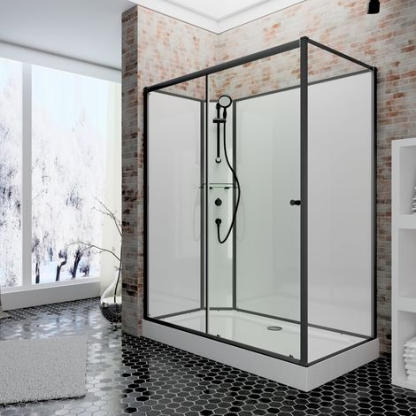 Schulte Komplettdusche Ibiza, 5 mm ESG Sicherheitsglas, Profile & Duschsystem der Fertigdusche Mattschwarz, Rückwände & Duschwanne weiß, Größe: 90 x 120 x 204 cm, Version links