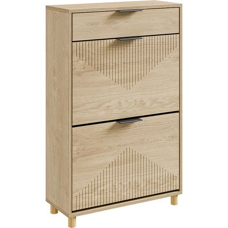 SoBuy Light Oak Shoe Cabinet with 1 Drawer Flip-Down Shoe Storage for Entryway Modern Entryway Organizer in Melamine Finish 60×24×95 cm FSR212-N (1/5)