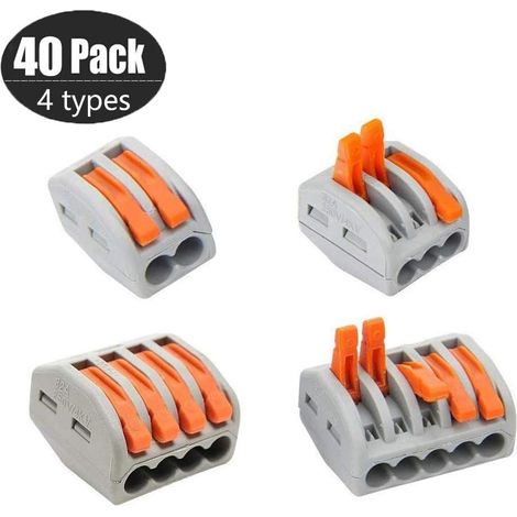 PCT-212/213/214/215 Lot de 40 bornes de raccordement compactes pour écrous de levier Assortiment de connecteurs de câbles (1/5)