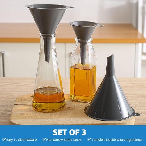 Entonnoir Cuisine - Set de 3 Entonnoirs Ronds en PP - Pour Remplissage Bouteilles, Conserve, Laboratoire ou Huile Voiture - 11 x 8,5 cm / 14 x 11 cm / 14,8 x 13,3 cm - 3 Pièces (1/5)