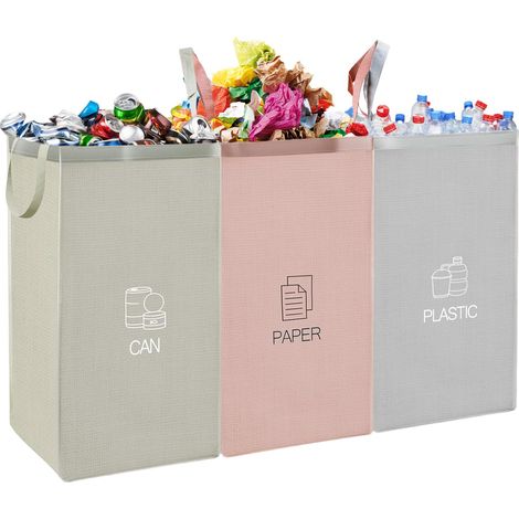 Poubelle Sac tri selectif 3 bacs 36L pour Plastique Papier Verre (1/5)