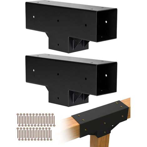 Support de Pergola, Lot de 2, Support de Poteau Bois 92x92 mm, Kit Connecteur à 3 Voies Acier au Carbone, Forme T, avec Vis pour Poutres en Bois Standard Toit Plat, Banquet de Fête en Plein Air (1/5)