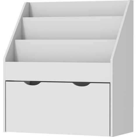 Bibliothèque enfant multi-rangement 3 étagères tiroir, 62,5x30x70 cm, gris (1/5)