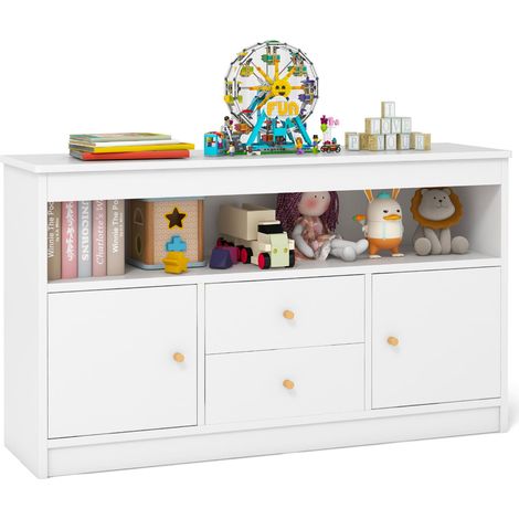 COSTWAY Kids Toy Storage Organizer Wooden Children Bookshelf Storage Chest-White (1/5)