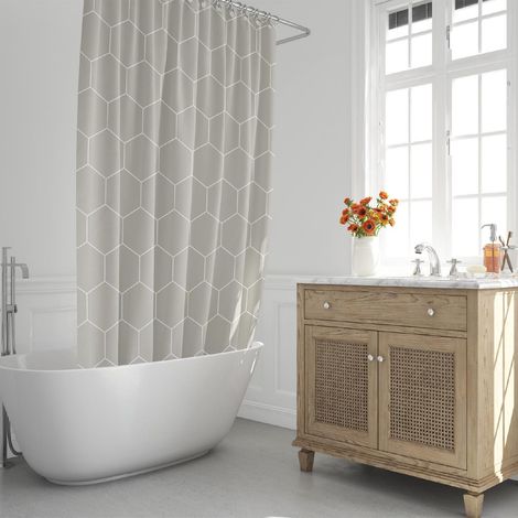 Tenda da doccia forme geometriche beige 180x200 cm. Impermeabile (1/5)