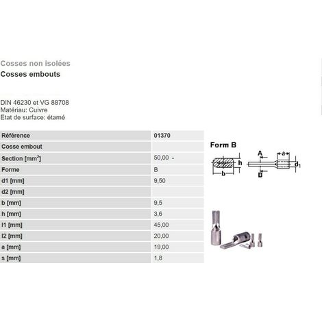 Cosse electrique nue à sertir à embout plat 35 -50-70  mm²  lot de 2-5-10 pièces  Quantités: Lot de 2 Pièces - Cosse nue à Sertir: Cosse 50 mm²
