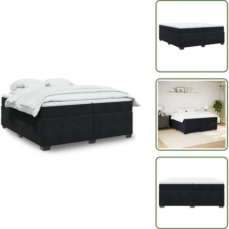 Sommier à lattes de lit et matelas Noir 200x200 cm Velours - Lit Double - Lit Velours - Matelas À Ressorts Ensachés - Surmatelas - Literie (1/5)