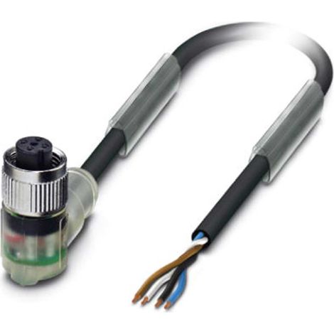 M12 Sensorleitung PVC mit LED 4-polig Buchse gewinkelt A-Kodierung, Länge 3,0 Meter tiefschwarz RAL 9005, Kabel Außendurchmesser 4,7mm - 1 Stück