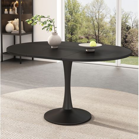 Table à manger extensible ovale en MDF noir 100/140x100x75 cm (1/5)
