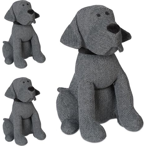 3 x Türstopper Hund, Stoff mit Sandfüllung, Türpuffer für Boden, Deko Türsack innen, H x B x T: 28 x 17 x 19 cm, grau (1/5)