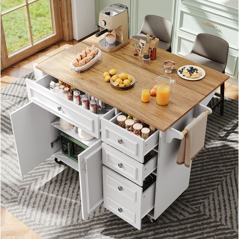 MEUBLIV Isola da cucina 110 x 45-75 x 92 cm bianco – piano estraibile (1/5)