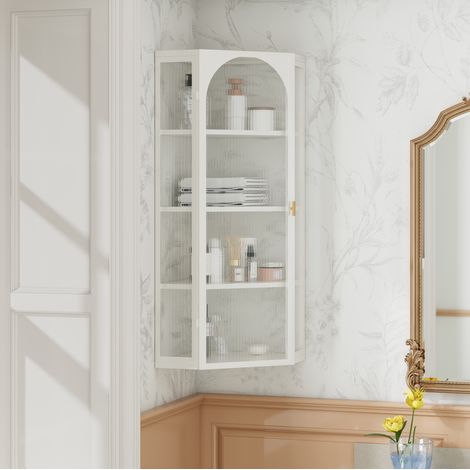 Wandschrank 56/40/105 cm in Weiß aus Metall und Sicherheitsglas mit 4 Ablagen (1/5)