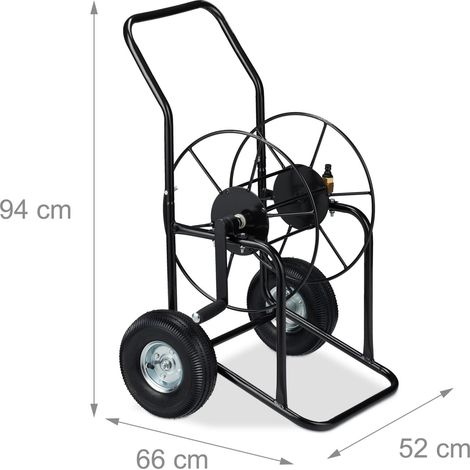 Pratico carrello avvolgitubo mobile da giardino 50 x 50 x 80 cm in metallo nero 130008151