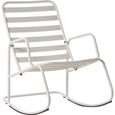 Silla mecedora moderna de metal para jardín diseño de listones exterior aluminio blanco crema Turi (1/5)
