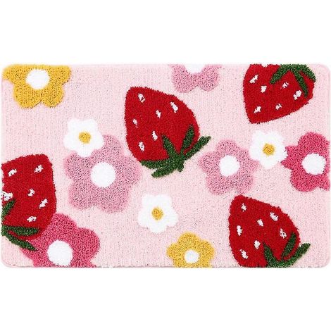 Tapis de bain rose à motif fraise, accessoires de salle de bain, lavable en machine, doux, 50 x 80 cm (1/5)