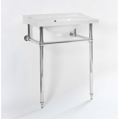 Hudson Reed – Lavabo sur colonne rétro en céramique blanche – Pieds chromés en acier inoxydable – Porte-serviettes intégré – Dimensions 121x47x81cm (1/5)