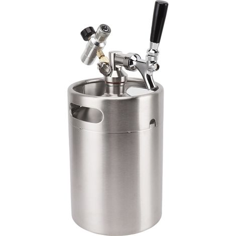 Mini fût de bière en acier inoxydable avec manomètre 60 psi, vanne de distribution, fût de bière pressurisé de 5 L pour bar à domicile et café. (1/5)
