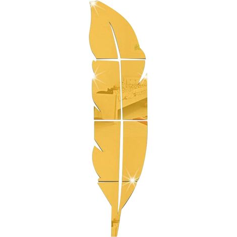Vinilo decorativo de pared acrílico 3D con efecto espejo, diseño de plumas orientadas hacia la izquierda, autoadhesivo, para decoración de interiores, dimensiones: 18 x 73 cm, color dorado.
