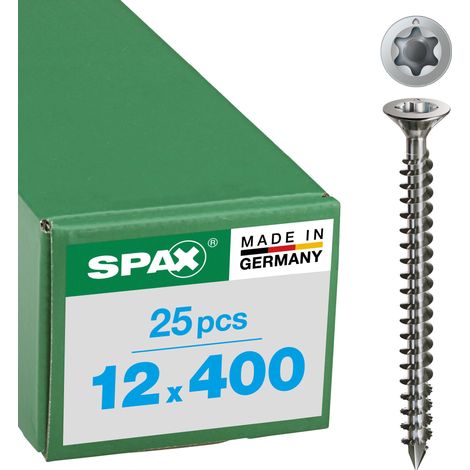 Vis en acier inoxydable, 12 x 400 mm, 25 pièces, Tête centrante, Tête fraisée, T50, Pointe CUT, Acier inoxydable A4-1208001204005 (1/3)