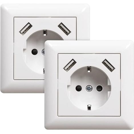 Prise de courant USB encastrable avec prise USB (max. System 55 Prise murale à contact de protection pour smartphone MP3 Blanc brillant 2 A