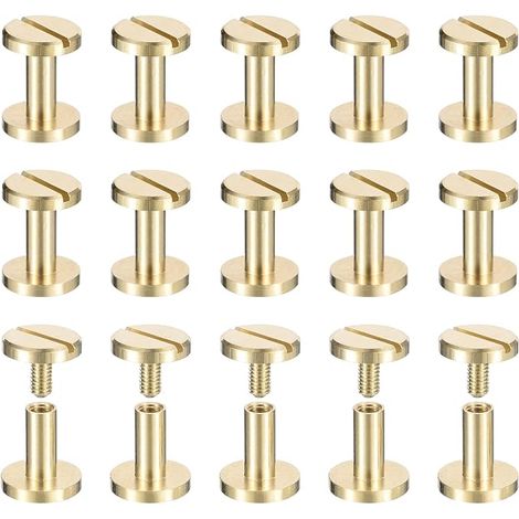 Pack de 30 vis Chicago laiton 9 x 10 mm Tête plate avec clou à vis pour le reliure et l'artisanat en cuir (1/4)