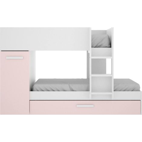 Dmora - Schlafzimmer Eiger, Komplettes Schlafzimmer, Kinderzimmer, Loft-Bett Kit, 244x112 h150 cm, Weiß und Rosa