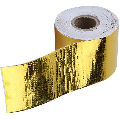 Ruban adhésif aluminium doré résistant à la chaleur, film réfléchissant pour voiture, rouleau 10m x 5cm, isolant thermique, protection moteur. (1/5)