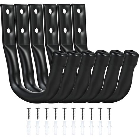Ganchos Para Pared - 6 Piezas - Acero Resistente - Para Bicicletas Escaleras Herramientas Jardín Tubos - Negro (1/5)
