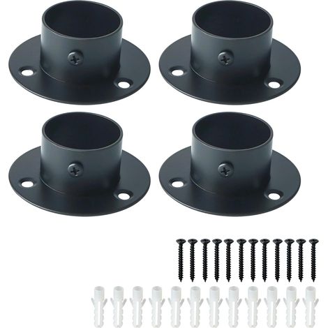 Lot de 4 Pièces Support de Tige Réglable en Acier Inoxydable, 3.8 CM, Base Épaissie Fermeture Murale Charge Lourde pour Armoire Rideau Douche Séchoir,Noir (1/5)
