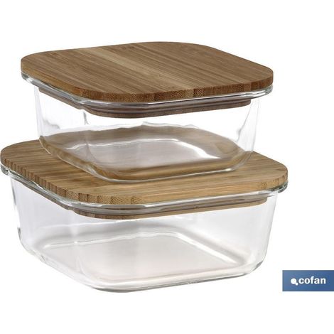 Set De 2 Recipientes De Borosilicato Con Tapa De Bambú Modelo Panda 520 Ml - 800 Ml