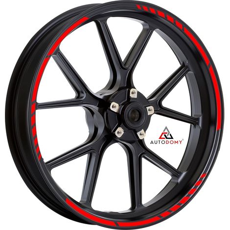 Autocollants Stickers Kit Liseret de Jante Moto Ensemble Complet pour 2 Roues Jantes de 15" à 19" Pouces - Stickers Roue Moto - Autocollant Racing Design (Rouge) (1/5)