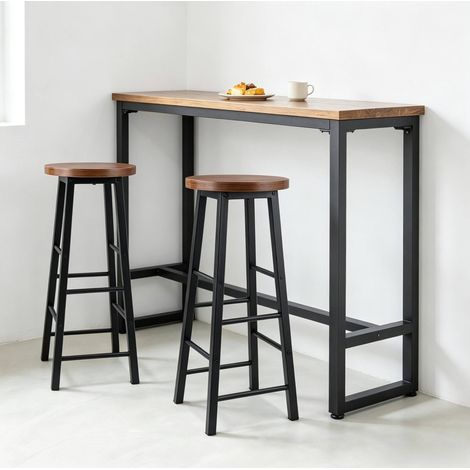Sgabello da bar in MDF e metallo marrone con poggiapiedi, set da 2, stabile (1/5)