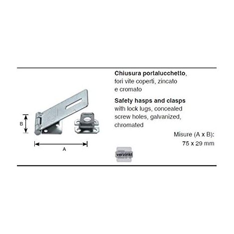 Masidef, DY2204501, Chiusura portalucchetto, fori vite coperti, zincato e cromato 75x29mm