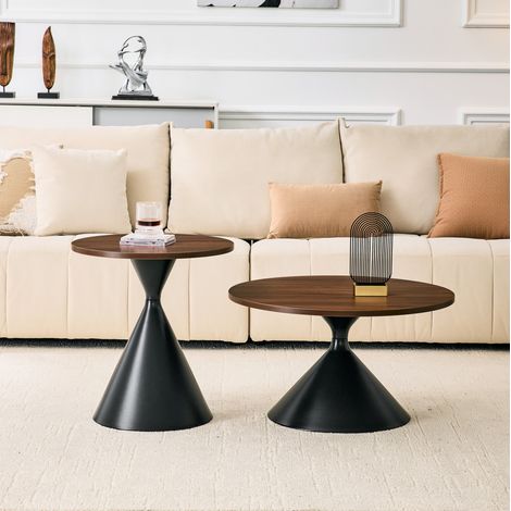 Couchtisch 2er Set ineinanderschiebbar Nussbaumoptik Metall OKMYHOME (1/5)