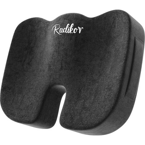 Coussin Coccyx, Coussin Chaise Bureau, Coussin Assise Ergonomique, en Mousse à Mémoire de Forme, avec Base Antidérapante, Soulage Le Coccyx, Noir (1/5)