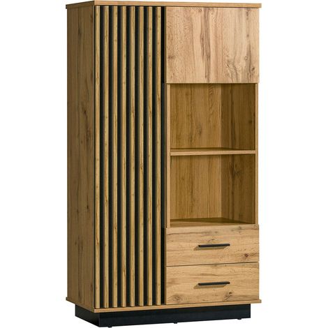 Estantería Tenodeu 103 , Cerrable, Con cajones, Con puertas, Aglomerado laminado, MDF, Número de puertas: 2, Número de cajones: 2, 159x90x40cm