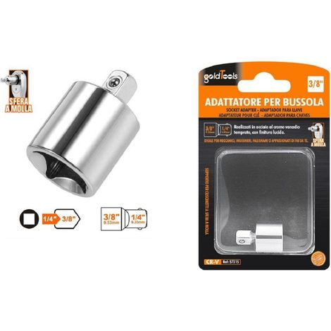 Kaela - Adattatore Attacco Quadrato 1/4" Per Chiavi A Bussola 3/8" Sfera A Molla 57215 - (1/2)
