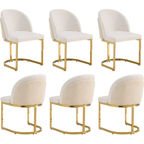 6 chaises de salle à manger en tissu chenille beige avec pieds dorés galvanisés, design moderne et confortable (1/5)